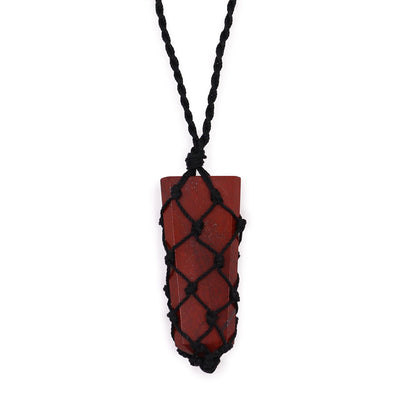 Colgante de Punta Plana de Jaspe Rojo con Red Entrelazada - Collar de Piedra Natural