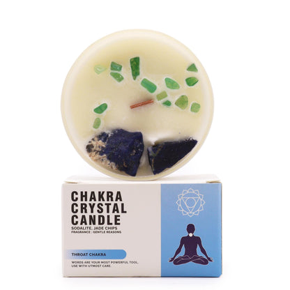 Vela de Cristal de Chakra Garganta – Vela Energética con Sodalita y Jade