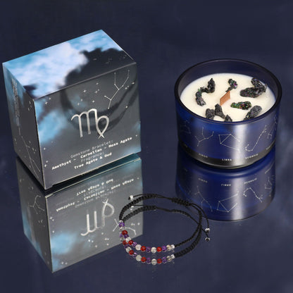 Vela de Cristal del Zodiaco con Pulsera de Piedras Naturales – Virgo