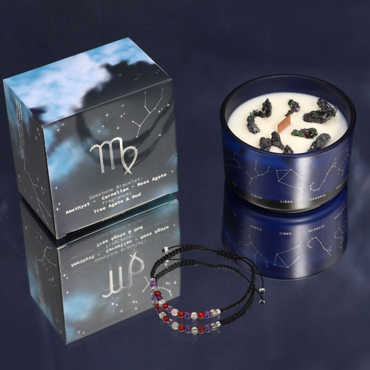 Vela de Cristal del Zodiaco con Pulsera de Piedras Naturales – Virgo