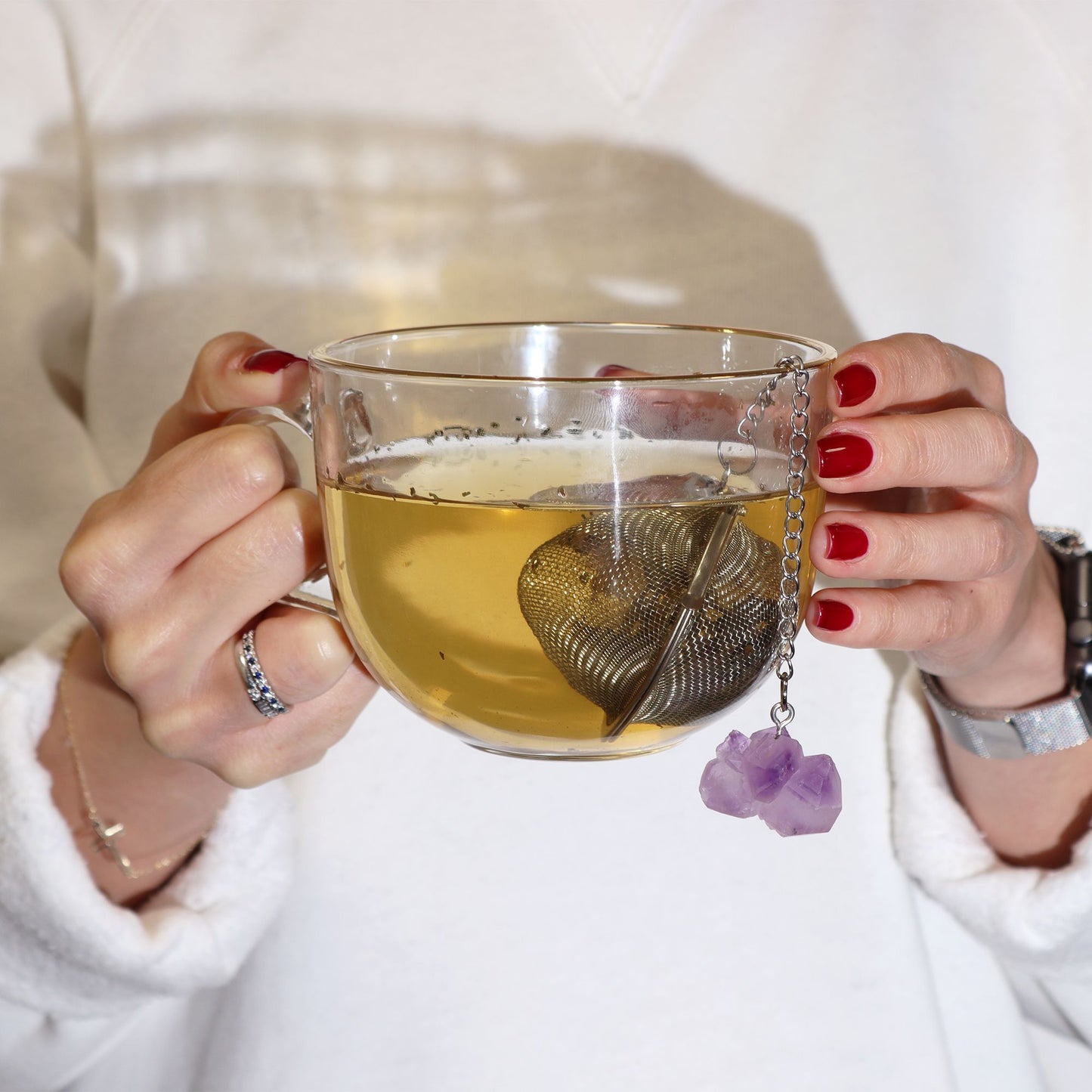 Colador de té de piedras preciosas de cristal crudo - Cuarzo rosa