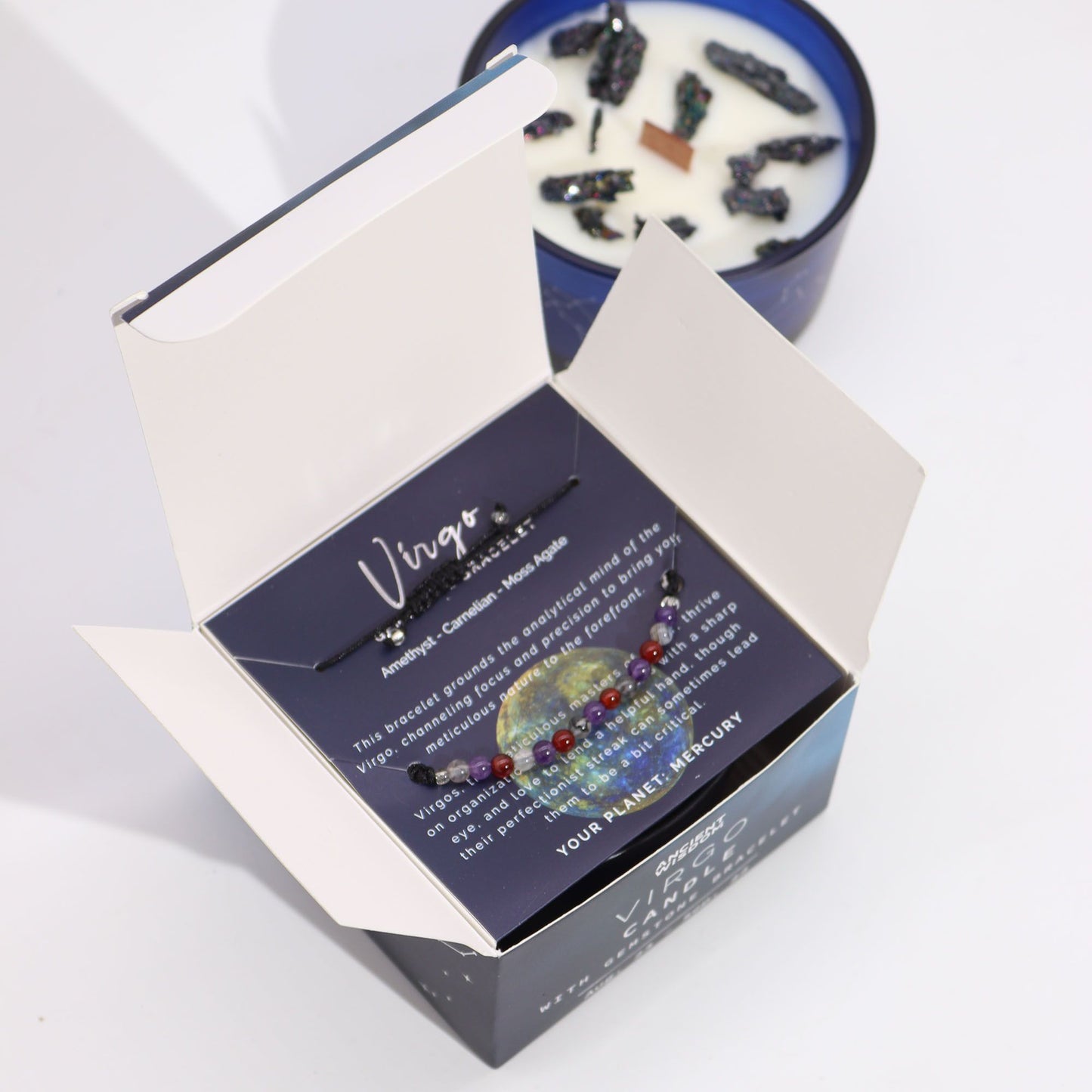 Vela de Cristal del Zodiaco con Pulsera de Piedras Naturales – Virgo