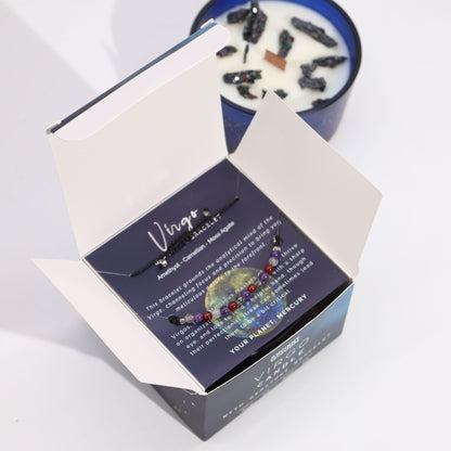 Vela de Cristal del Zodiaco con Pulsera de Piedras Naturales – Virgo