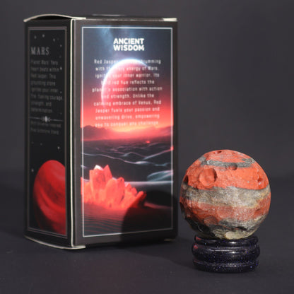 Planeta de Jaspe Rojo con Soporte Solar (Marte) 40 mm Esfera de Piedra Natural