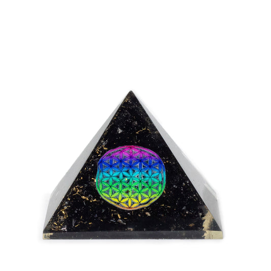 Piramides de orgonita pequeñas 5.5x4.5cm - Flor de la Vida - trozos de tormalina negra – Turmalina Negra para Protección Energética y Equilibrio (Chakra Raíz)