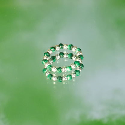Conjunto de Anillos Espiritu del bosque| Aventurina, Malaquita y Cuarzo Rosa | Anillos Elásticos de Piedras Naturales