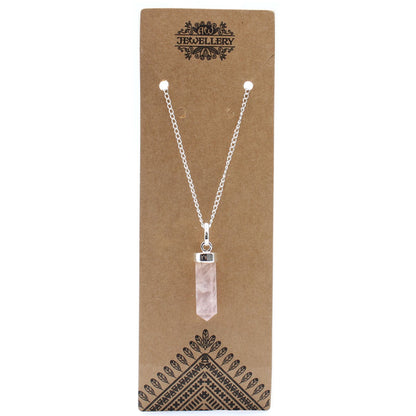 Collar Punta Clásica de Cuarzo Rosa con Cadena Plateada – Amor y Calma
