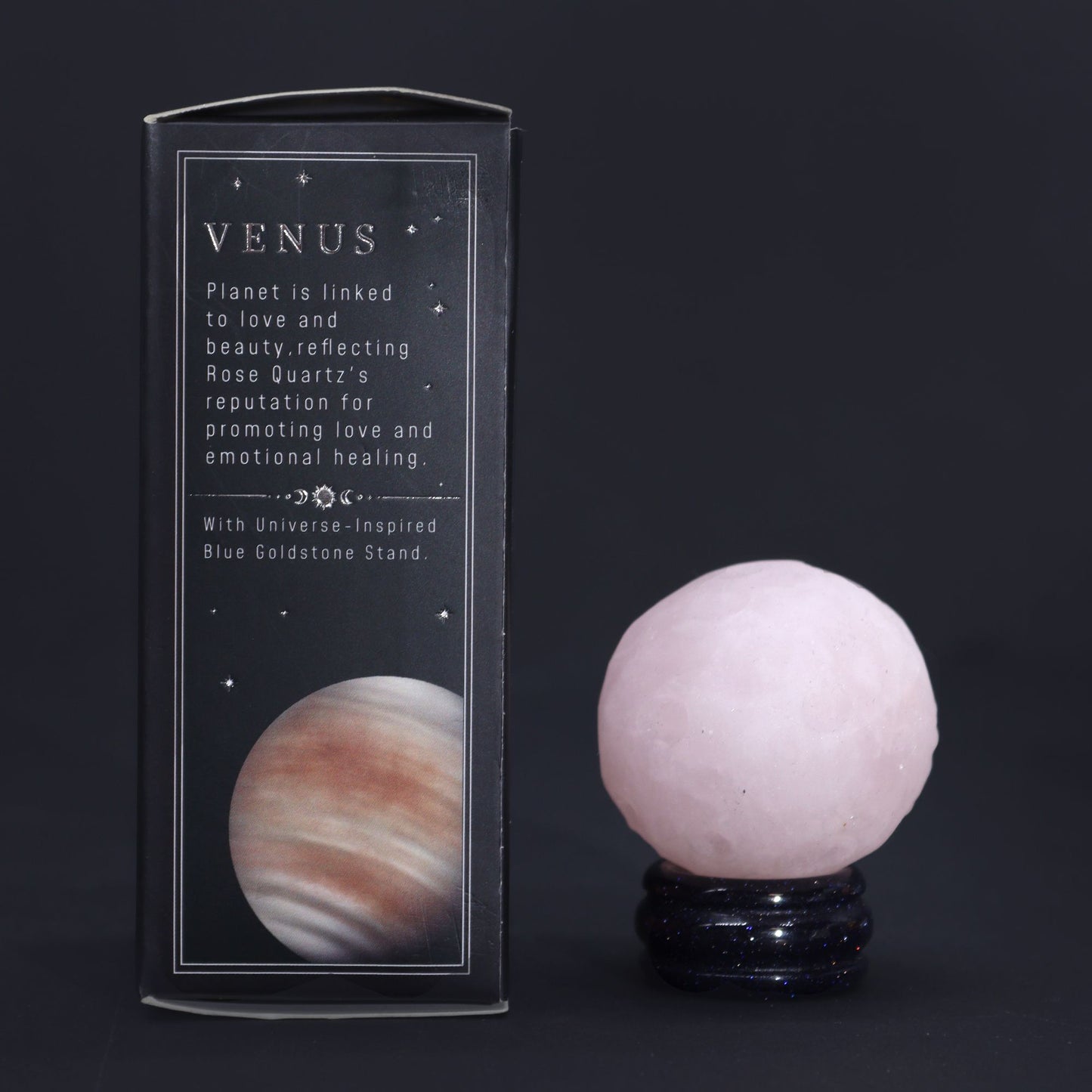Planeta de Cuarzo Rosa con Soporte Solar (Venus) 40 mm- Piedra Natural