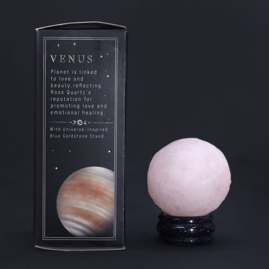 Planeta de Cuarzo Rosa con Soporte Solar (Venus) 40 mm- Piedra Natural