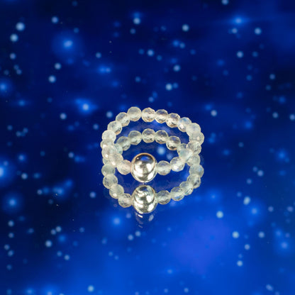 Conjunto de Anillos Auroras Boreales | Labradorita, Lapislázuli, Opalita y Obsidiana Negra | Anillos Elásticos de Piedras Naturales