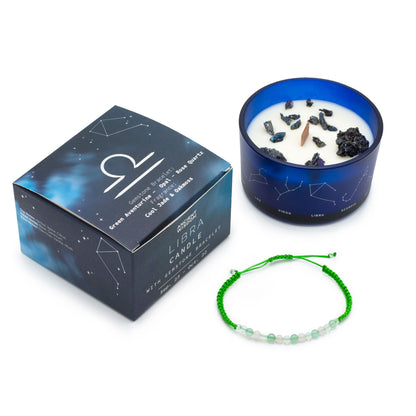 Vela de Cristal del Zodiaco con Pulsera de Piedras Naturales – Libra