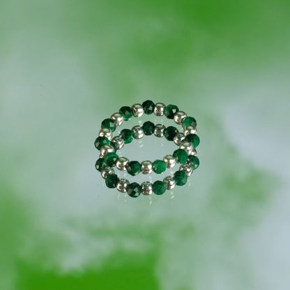 Conjunto de Anillos Espiritu del bosque| Aventurina, Malaquita y Cuarzo Rosa | Anillos Elásticos de Piedras Naturales