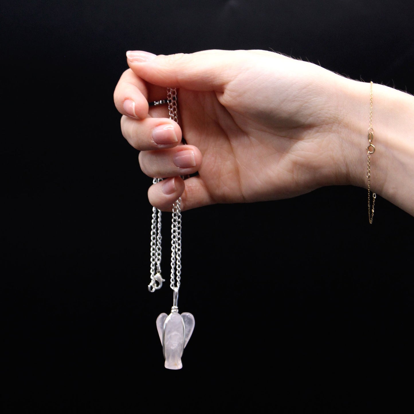Colgante de ángel de la guarda con piedras preciosas - Cuarzo rosa
