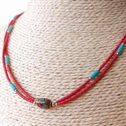 Collar Nepalí Extrafino Dos Líneas · Rosa & Turquesa | Joya de Amor y Protección