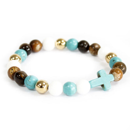 Pulsera Boho de Cruz Turquesa con Perlas