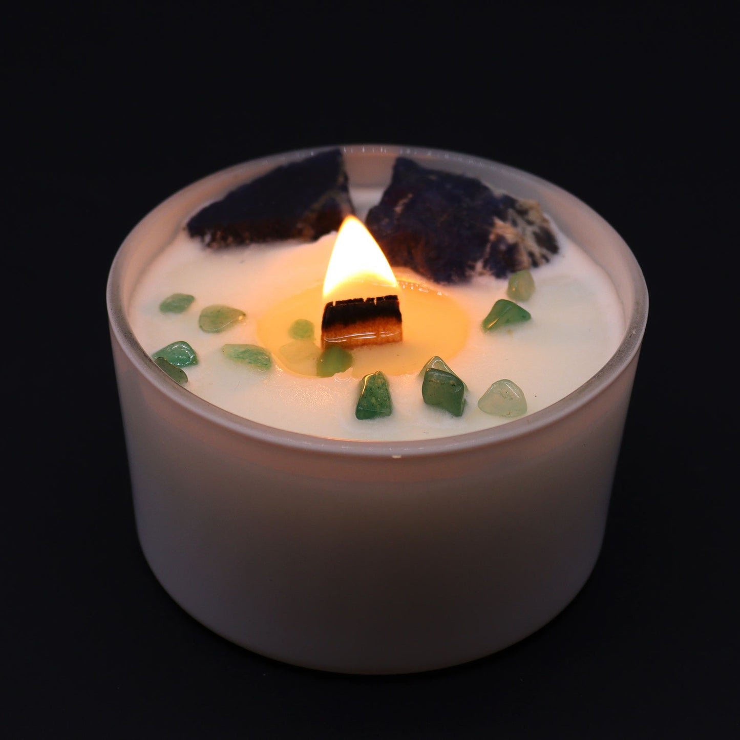 Vela de Cristal de Chakra Garganta – Vela Energética con Sodalita y Jade