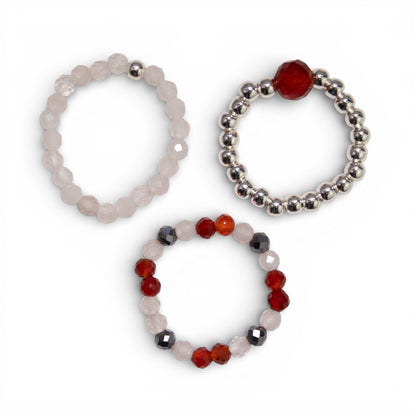 Conjunto de Anillos de Gema Espíritu Ninfa Amor y Fuego | Set de Anillos Ajustables con Piedras Naturales