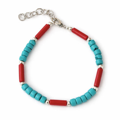 Conjunto Nepalí con cuentas tribales turquesa y coralita - (50 cm) y pulsera - (17 cm) conjunto