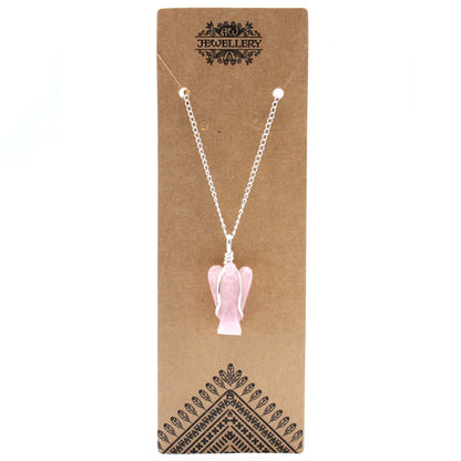 Collar Ángel de la Guarda de Cuarzo Rosa con Cadena – Amor y Protección