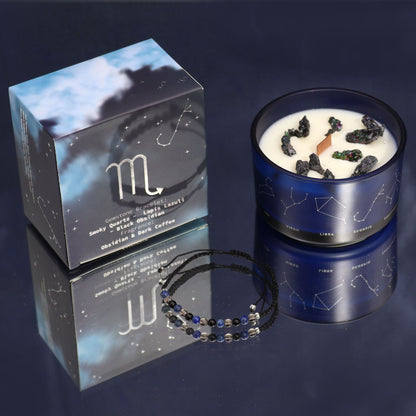 Vela de Cristal del Zodiaco con Pulsera de Piedras Naturales – Escorpio