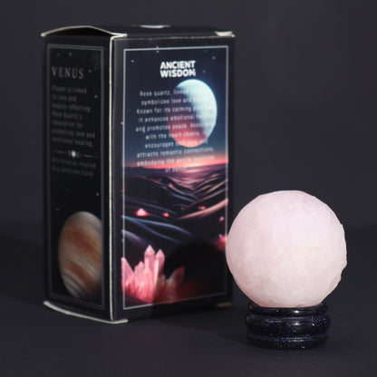 Planeta de Cuarzo Rosa con Soporte Solar (Venus) 40 mm- Piedra Natural