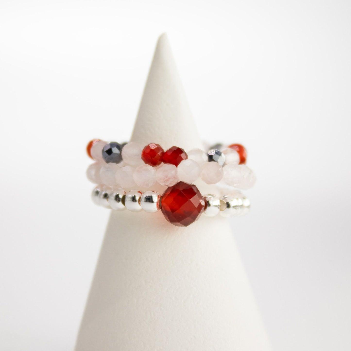 Conjunto de Anillos de Gema Espíritu Ninfa Amor y Fuego | Set de Anillos Ajustables con Piedras Naturales