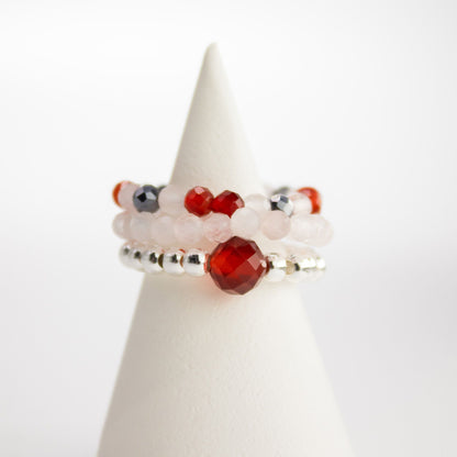 Conjunto de Anillos de Gema Espíritu Ninfa Amor y Fuego | Set de Anillos Ajustables con Piedras Naturales