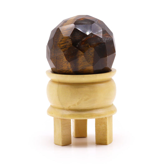 Bola curativa Ojo de Tigre facetada con soporte – Esfera energética decorativa