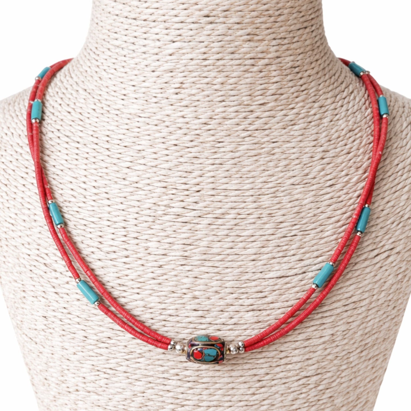 Collar Nepalí Extrafino Dos Líneas · Rosa & Turquesa | Joya de Amor y Protección