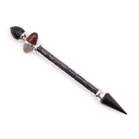 Varita Mágica Shiva Lingam con Turmalina Negra y Ágata – Protección Energética, Equilibrio y Poder Espiritual