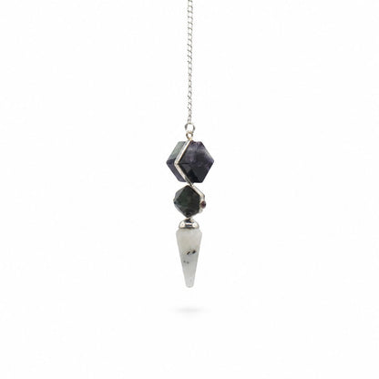 Péndulo de Tres Piezas - Fluorita, Labradorita y Piedra Luna