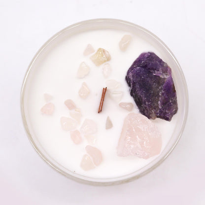 Vela de Cristal de Chakra Tercer Ojo – Vela Energética con Amatista y Cuarzo Rosa