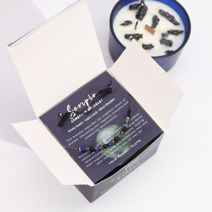 Vela de Cristal del Zodiaco con Pulsera de Piedras Naturales – Escorpio