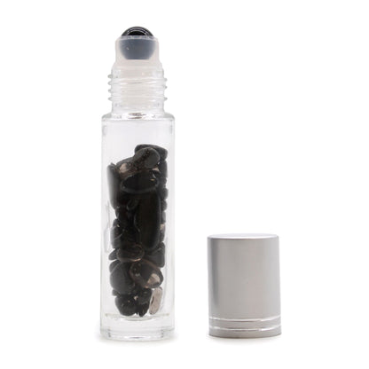 Botella Roll-On con Turmalina Negra – Aceite Esencial de Protección Energética (Chakra Raíz)