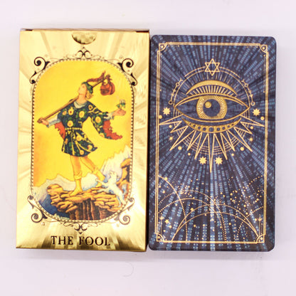 Conjunto de cartas de tarot azul y dorado - Ojo que todo lo ve - con folleto