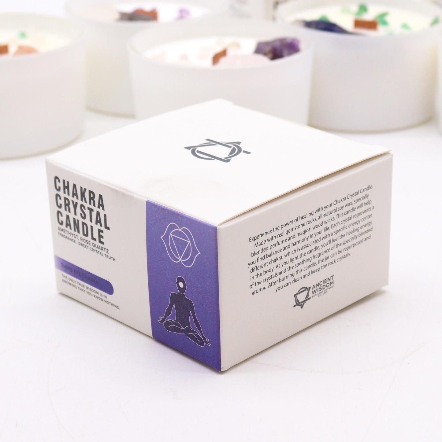 Vela de Cristal de Chakra Tercer Ojo – Vela Energética con Amatista y Cuarzo Rosa