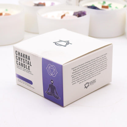 Vela de Cristal de Chakra Tercer Ojo – Vela Energética con Amatista y Cuarzo Rosa