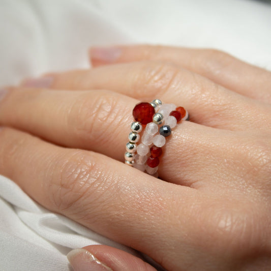 Conjunto de Anillos de Gema Espíritu Ninfa Amor y Fuego | Set de Anillos Ajustables con Piedras Naturales