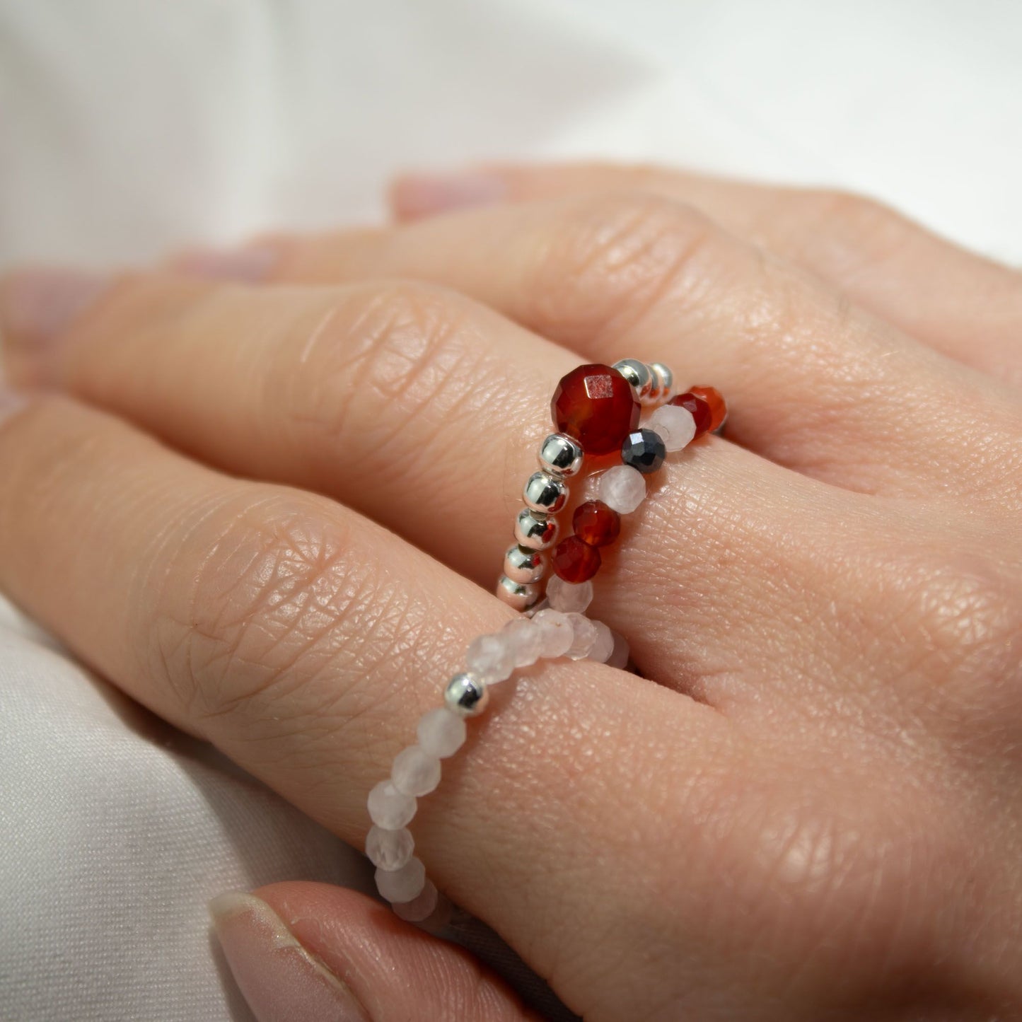 Conjunto de Anillos de Gema Espíritu Ninfa Amor y Fuego | Set de Anillos Ajustables con Piedras Naturales