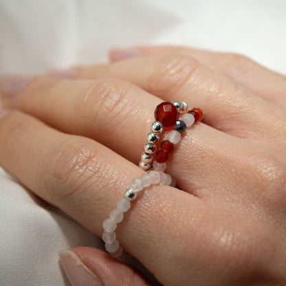 Conjunto de Anillos de Gema Espíritu Ninfa Amor y Fuego | Set de Anillos Ajustables con Piedras Naturales