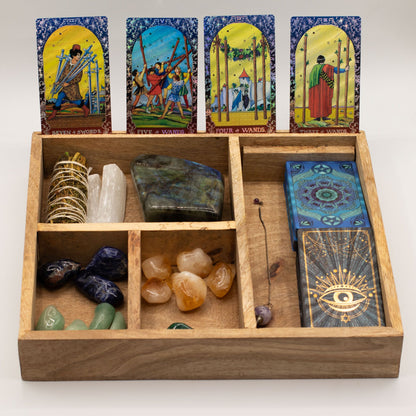 Caja para cartas de Tarot de Cuatro Compartimentos con Soporte para Cartas