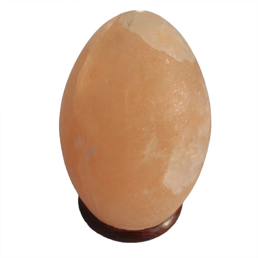 Lámpara de Sal del Himalaya Forma Huevo - Base Madera Natural
