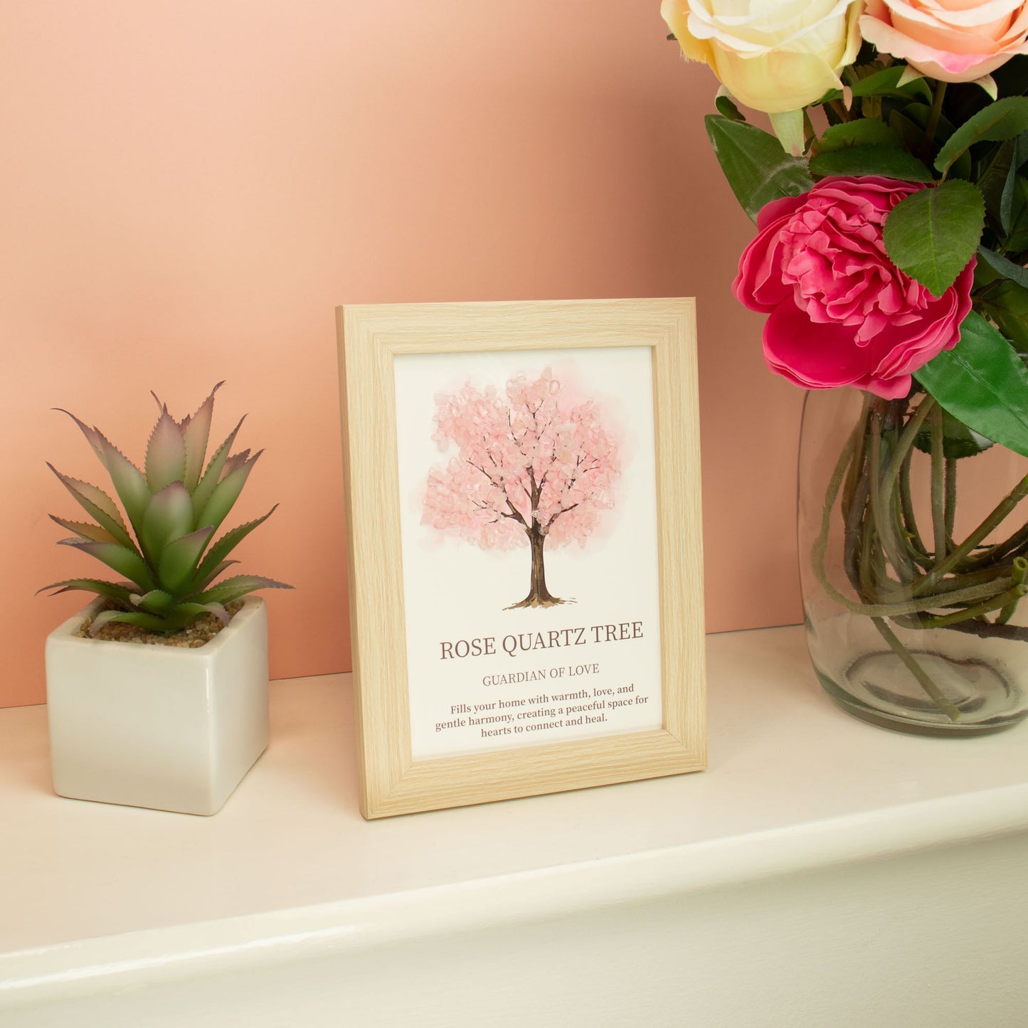 Cuadro Árbol de la Vida con Cuarzo Rosa Natural 21x15cm