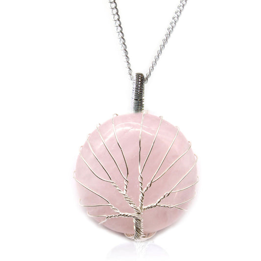 Colgante Árbol de la Vida con Cuarzo Rosa – Amor, Calma y Equilibrio Emocional