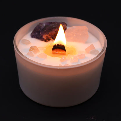 Vela de Cristal de Chakra Tercer Ojo – Vela Energética con Amatista y Cuarzo Rosa