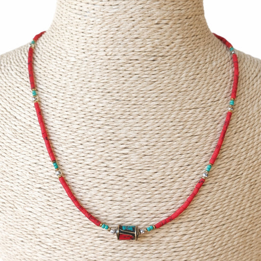 Collar nepalí de gemas extrafinas - Coral Tribal Bead