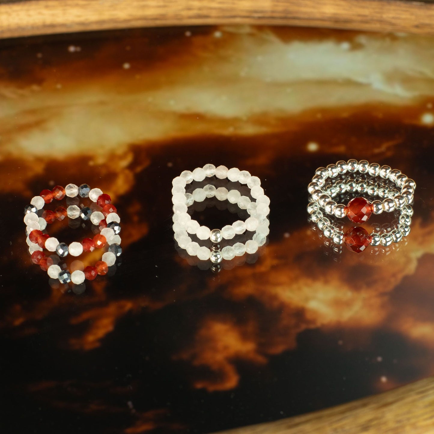 Conjunto de Anillos de Gema Espíritu Ninfa Amor y Fuego | Set de Anillos Ajustables con Piedras Naturales