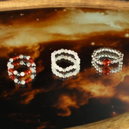 Conjunto de Anillos de Gema Espíritu Ninfa Amor y Fuego | Set de Anillos Ajustables con Piedras Naturales