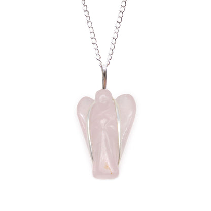 Collar Ángel de la Guarda de Cuarzo Rosa con Cadena – Amor y Protección