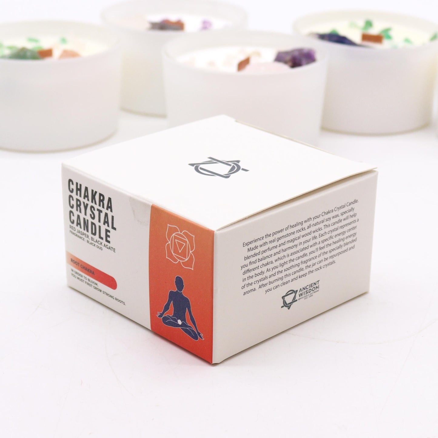 Vela de Cristal de Chakra Raíz – Vela Energética con Jaspe Rojo y Ágata Negra